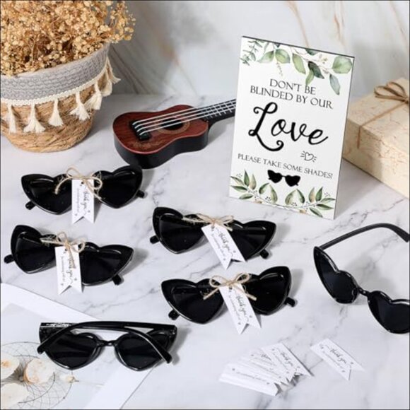 Polycarbonate Wedding Sunglasses Set with Wood Sign and Cards